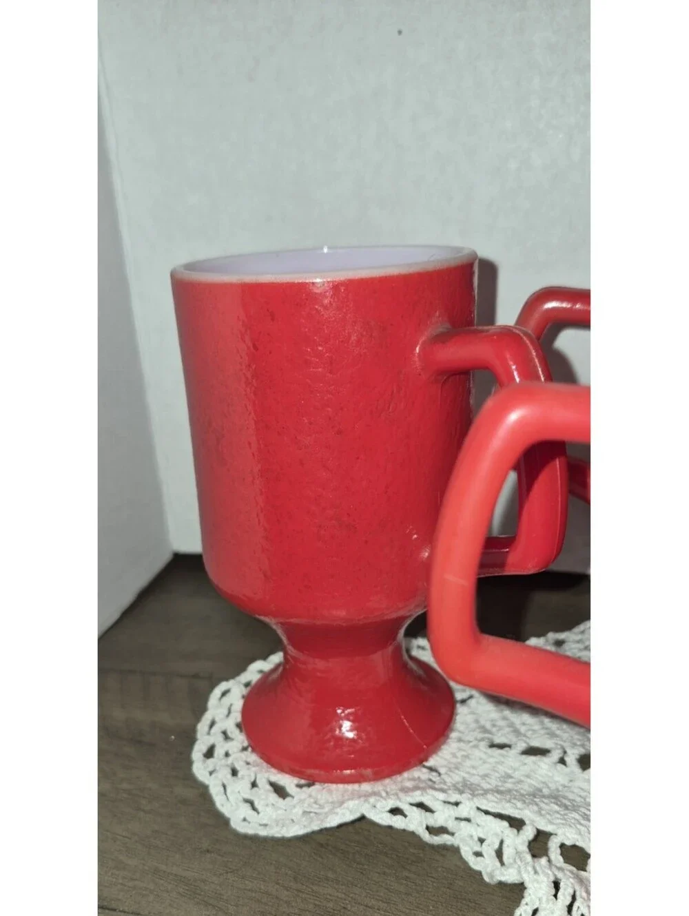 4 Vintage Red Hazel Atlas Orange Peel Mugs Pedestal Coffee Cup 5 1/2